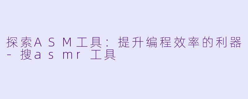 探索ASM工具：提升编程效率的利器-搜asmr工具